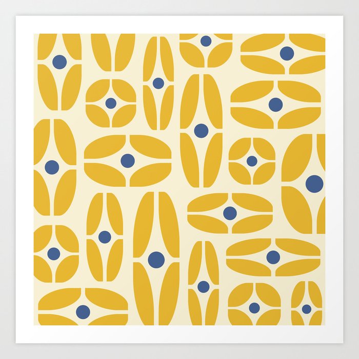 Mid Century Decoration 825 Yellow and Blue Art Print