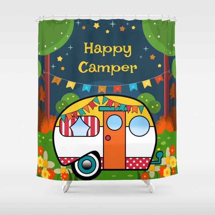 Happy Camper Retro Rv Shower Curtain By Folknfunky Society6