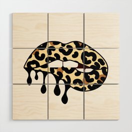 Leopard melting lips. Fashion art print Wood Wall Art