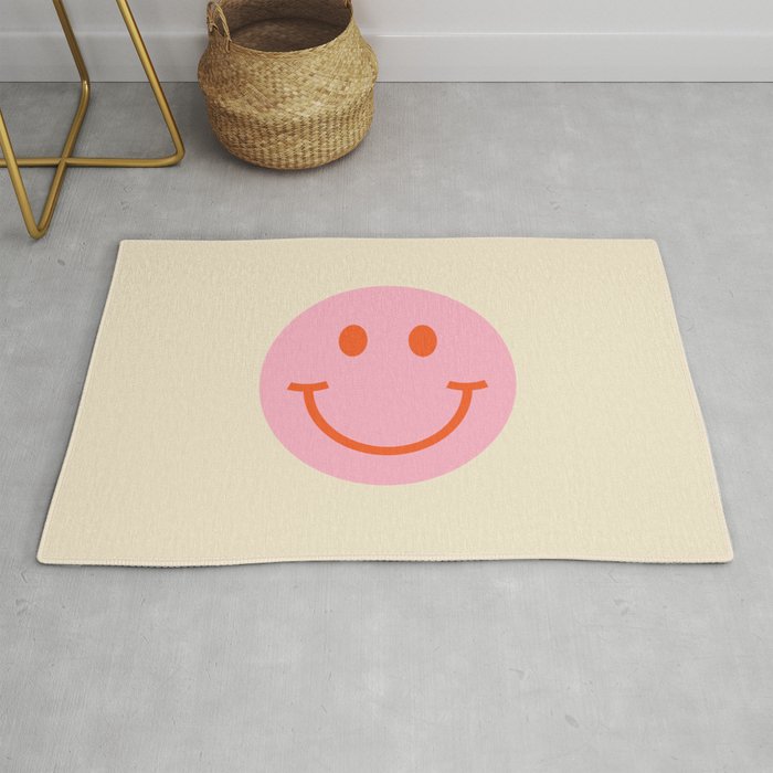 70s Retro Pink Smiley Face Rug