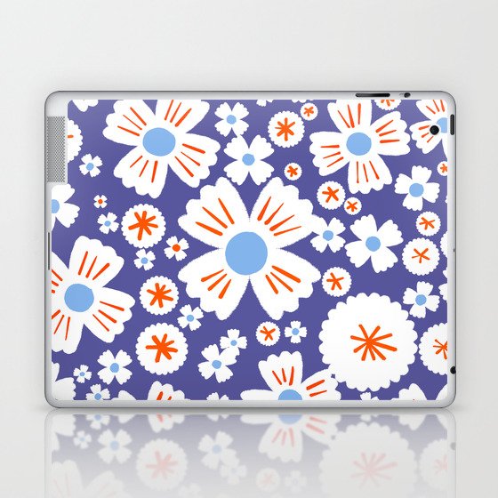 Retro Modern Baby Blue Daisy Flowers Laptop & iPad Skin