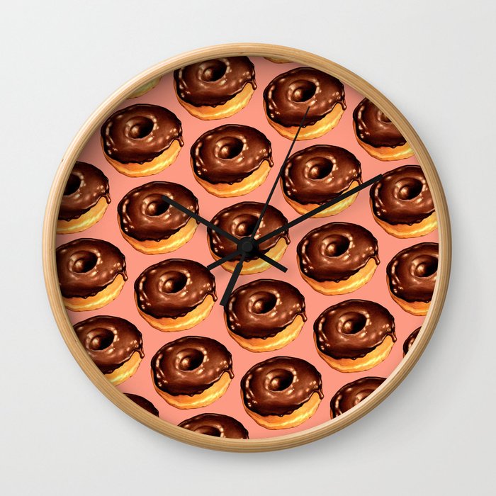 Chocolate Donut Pattern - Pink Wall Clock