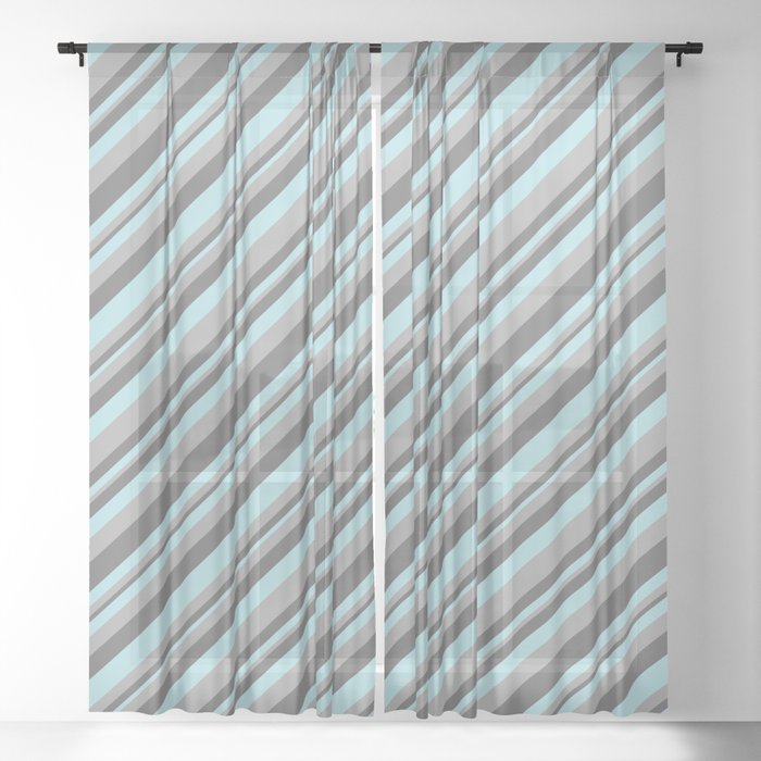 Dim Grey, Powder Blue, and Dark Grey Colored Striped Pattern Sheer Curtain