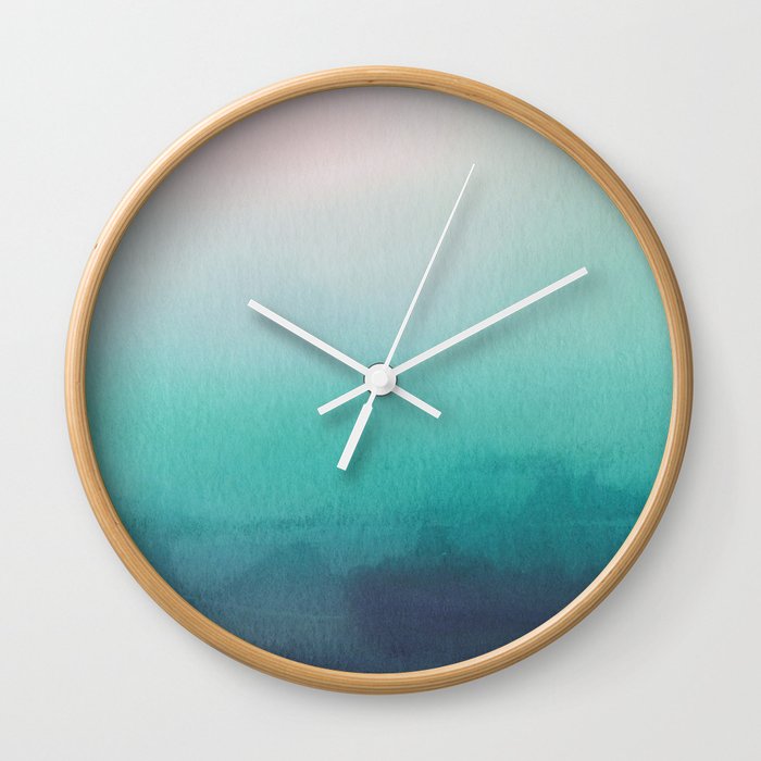 Abstract Watercolor Blend Teal - Turquoise Blue and White Paper Texture Wall Clock