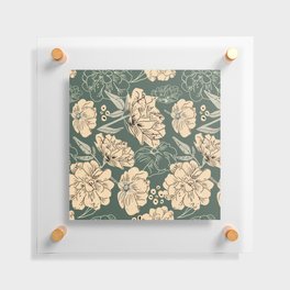 Peach Spring Flowers on Forest Green Floating Acrylic Print