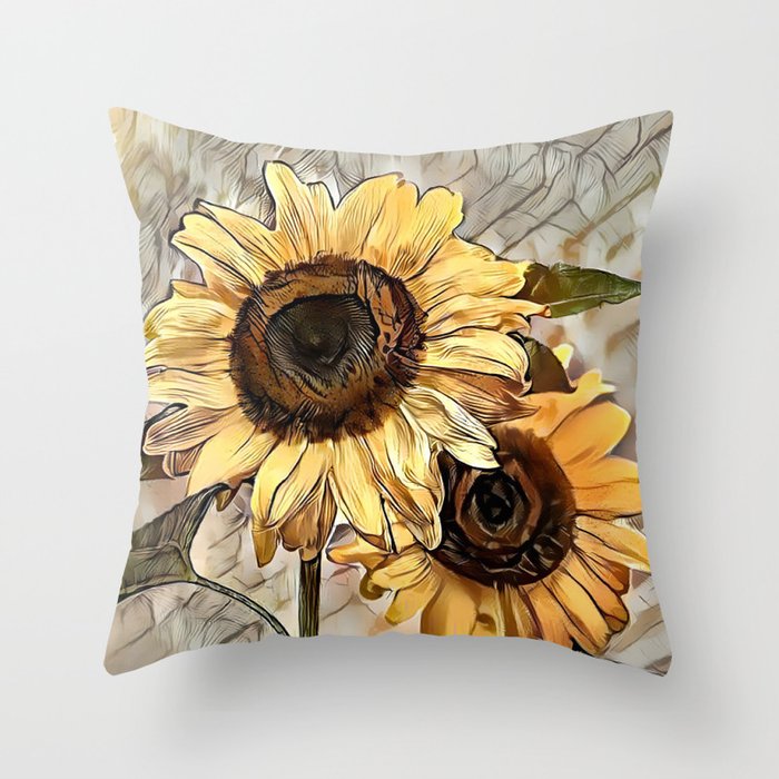 Watercolor 2 Glossy Sunflowers Elegant Collection Throw Pillow