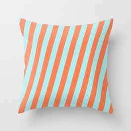 [ Thumbnail: Turquoise and Coral Colored Stripes Pattern Throw Pillow ]
