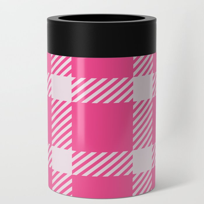 Pink & White Color Check Design Can Cooler