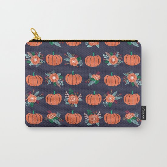 Pumpkin florals cute pattern pillow home decor dorm college seasonal fall autumn Carry-All Pouch