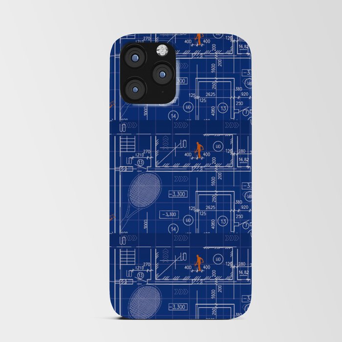 Blue Blueprint with Construction Workers & Tennis Racquet iPhone Card Case