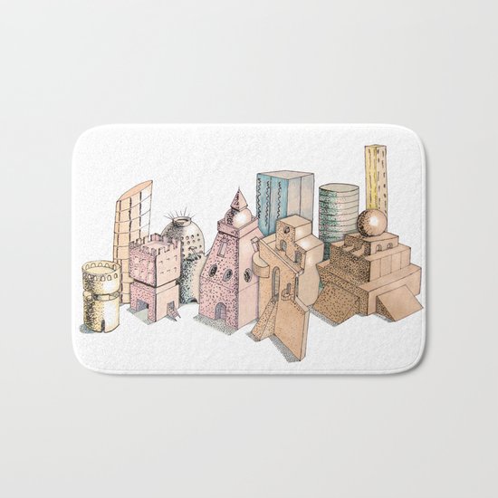 the city painted in pastel colours Bath Mat