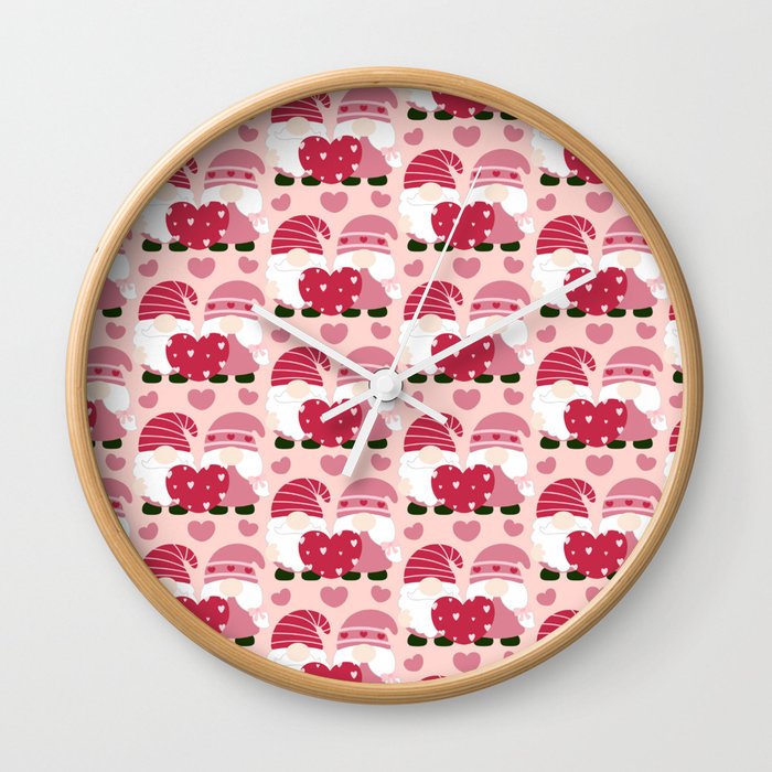 Cute Valentines Day Heart Gnome Lover Wall Clock