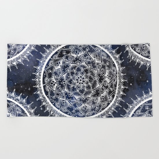 White Nebula Mandala Beach Towel