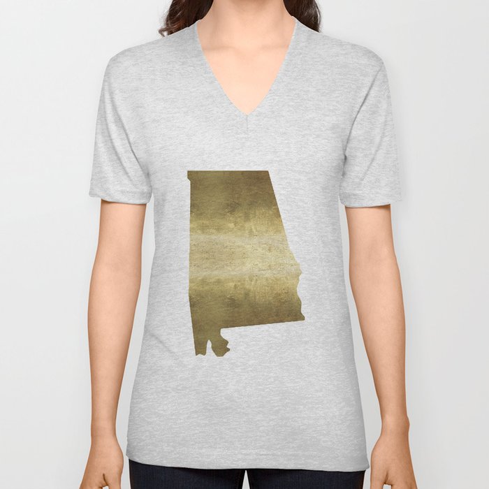 alabama gold foil state map V Neck T Shirt
