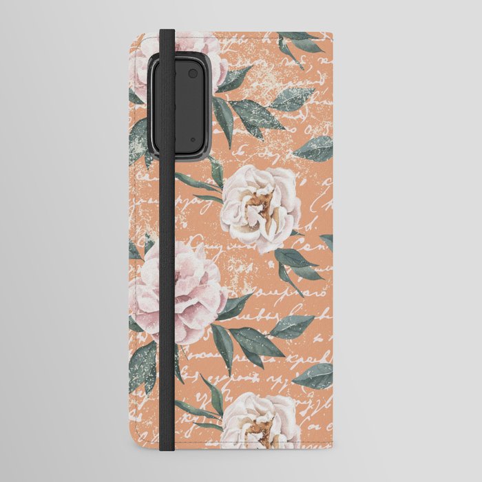 Watercolor Shabby-Chic Roses on Peach Orange Android Wallet Case