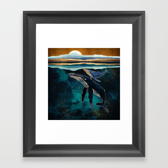 Moonlit Whales Framed Art Print