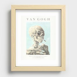 Vincent Van Gogh - Skull of a skeleton with burning cigarette (version with text & blue background) Recessed Framed Print