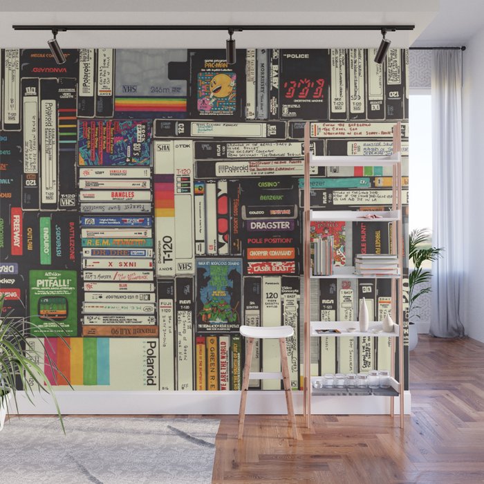 Cassettes, VHS & Video Games Wall Mural | Drawing, Vintage, Music, Vhs, Movies, Retro, Technology, 80s, Nostalgic, Geek
