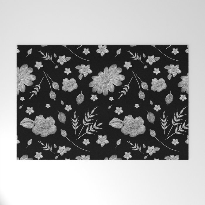 Embroidered Leaves & Flowers Welcome Mat