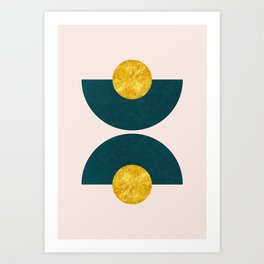 Green and Gold Abstract Shapes on Peach Art Print