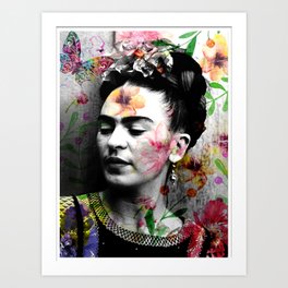 Frida Kahlo Vintage Photo Portrait Flowers Frida Kahlo Artis Mexican Art Print
