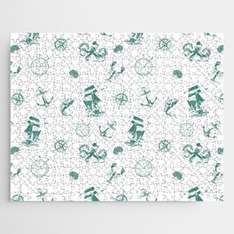 Green Blue Silhouettes Of Vintage Nautical Pattern Jigsaw Puzzle