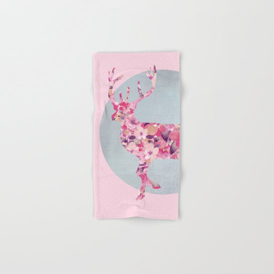 Flower Deer and circle pastel blue pink colors Hand & Bath Towel