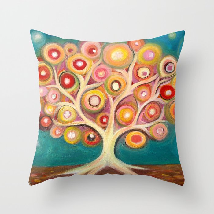 Tree of life with colorful abstract circles Throw Pillow