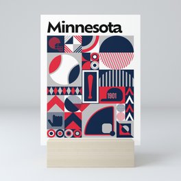 Minnesota Baseball Print, Minimalist Poster, Bauhaus City Art, Minneapolis Team Colour Gift for Baseball Fan Mini Art Print
