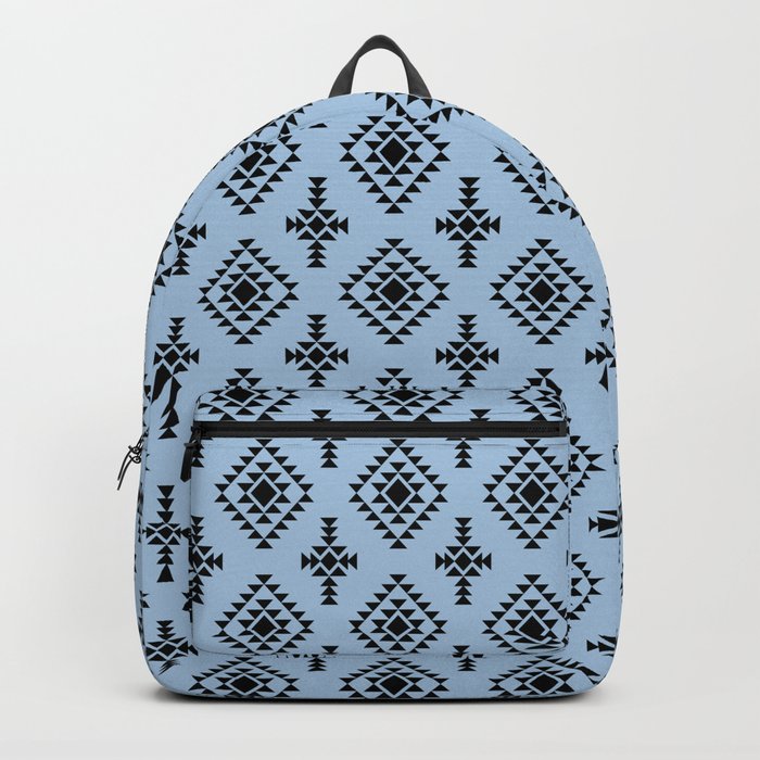 Pale Blue and Black Native American Tribal Pattern Backpack