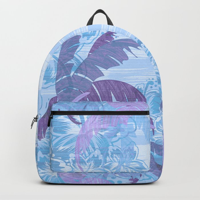 Polynesian Palm Trees And Hibiscus Blue Haze Abstract Backpack