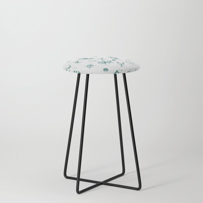 Green Blue Silhouettes Of Vintage Nautical Pattern Counter Stool