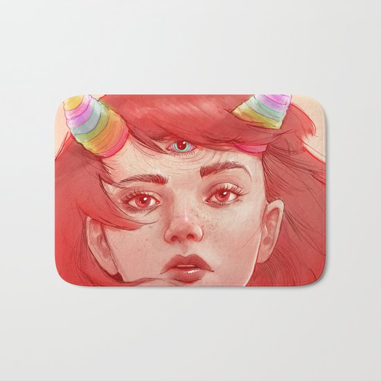 Red girl with horns Bath Mat