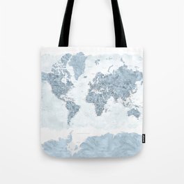Steel watercolor detailed world map Raul Tote Bag