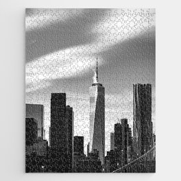 New York City Views From the Brooklyn Bridge | Black and White Travel Photography Jigsaw Puzzle