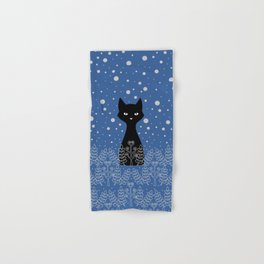 Black winter cat Hand & Bath Towel