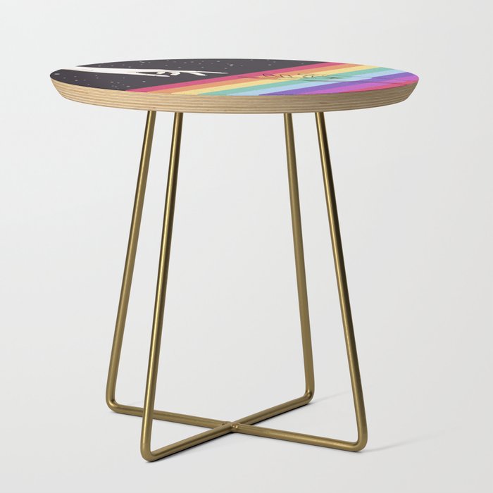 Galactic Radiance: Hands Reaching for Rainbow Space Stars Side Table
