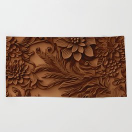 Floral Carved Wood Pattern Beach Towel