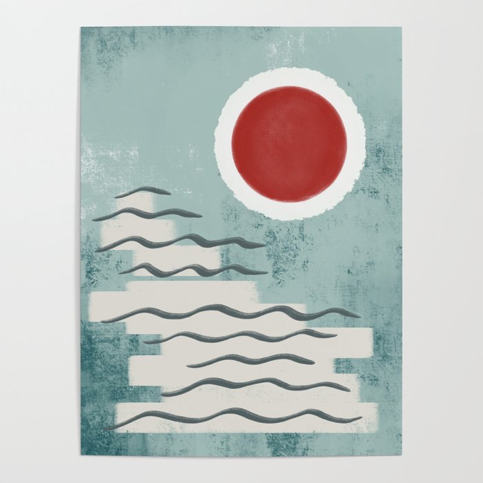 Japanese Woodblock Sun and Wave  Poster