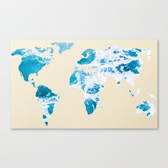Ocean World Map Sea and Sand Canvas Print