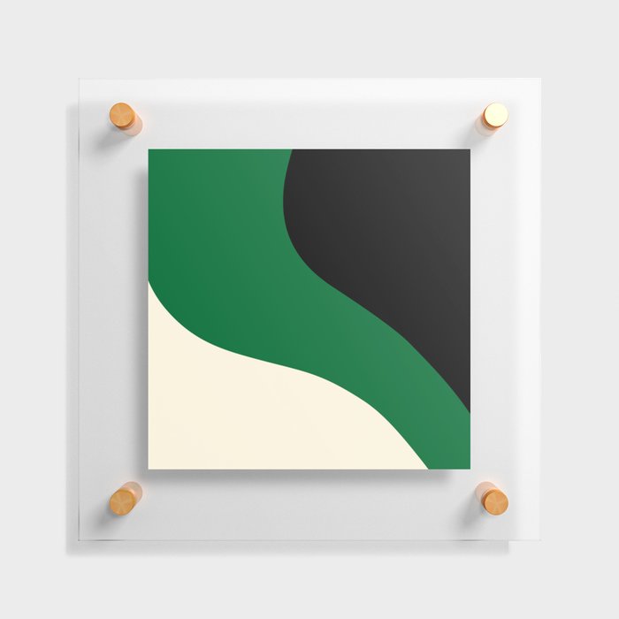 Simple Waves - Green, Cream and Black Floating Acrylic Print