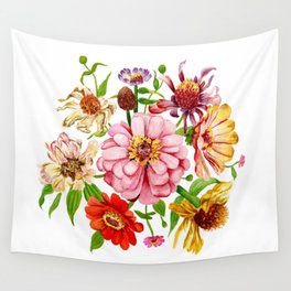 Zinnia Wildflower Floral Painting Wall Tapestry