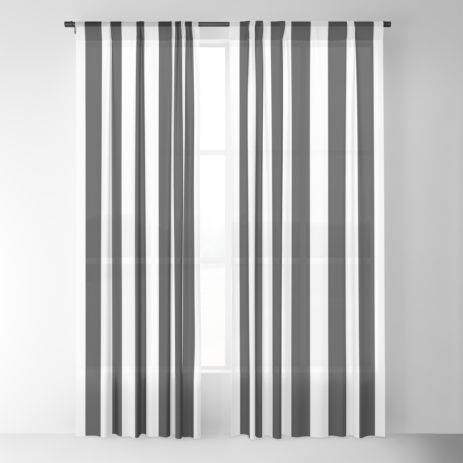 Large Black And White Cabana Stripe Sheer Curtain By Kirstiepaige