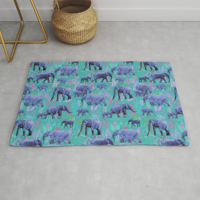 Sweet Elephants in Bright Teal, Pink and Purple Rug by ...