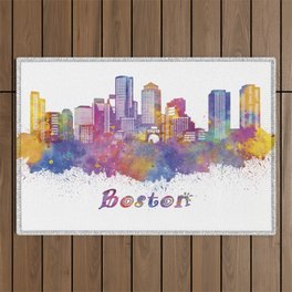 Boston skyline in watercolor Outdoor Rug