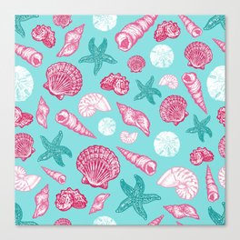 Seashell Pattern - Pink and mint Canvas Print
