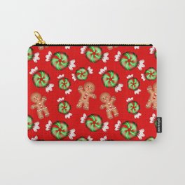 Lovely decorative seamless winter Christmas pattern. Happy jolly gingerbread men and sweet candy Carry-All Pouch
