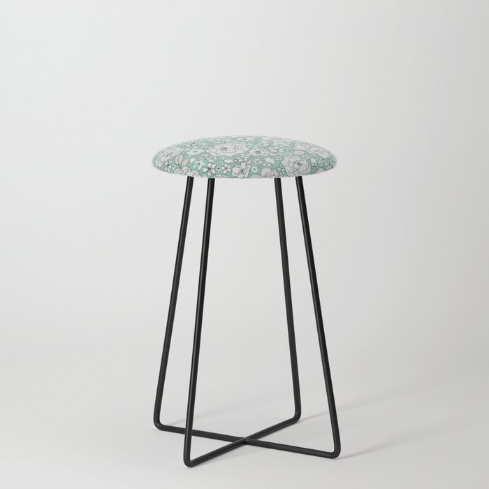Boho Floral-Teal Counter Stool