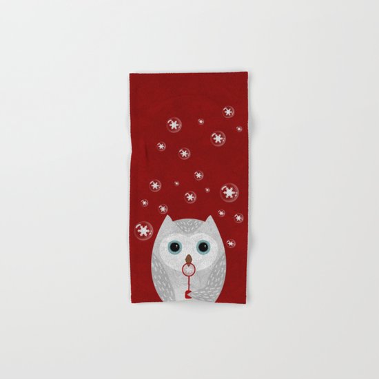 Christmas Owl Red Marble Hand & Bath Towel