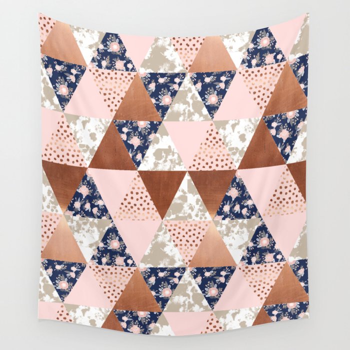 Floral bouquet pastel navy pink florals painted quilt metallic